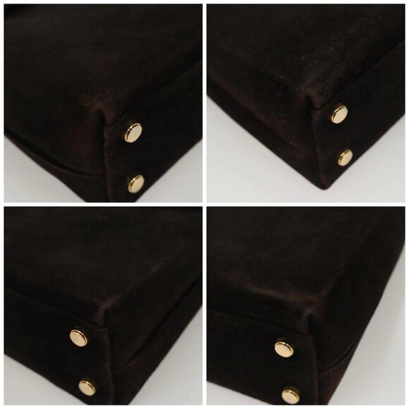 Salvatore Ferragamo Gancini Hand Bag Suede 2way Black Gold Auth BA2414 - Picture 14 of 16